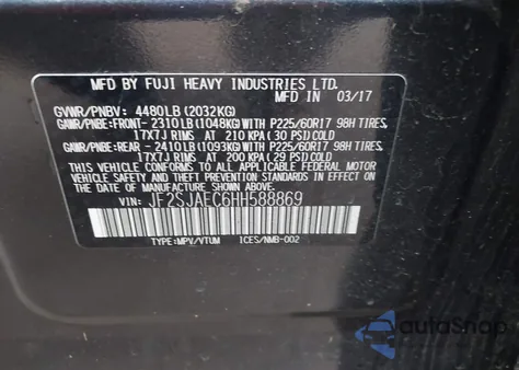 2017 Subaru Forester 2.5I Premium z USA, uszkodzony, nr VIN JF2SJAEC6HH588869